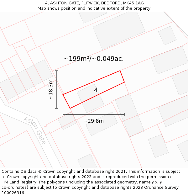 4, ASHTON GATE, FLITWICK, BEDFORD, MK45 1AG: Plot and title map