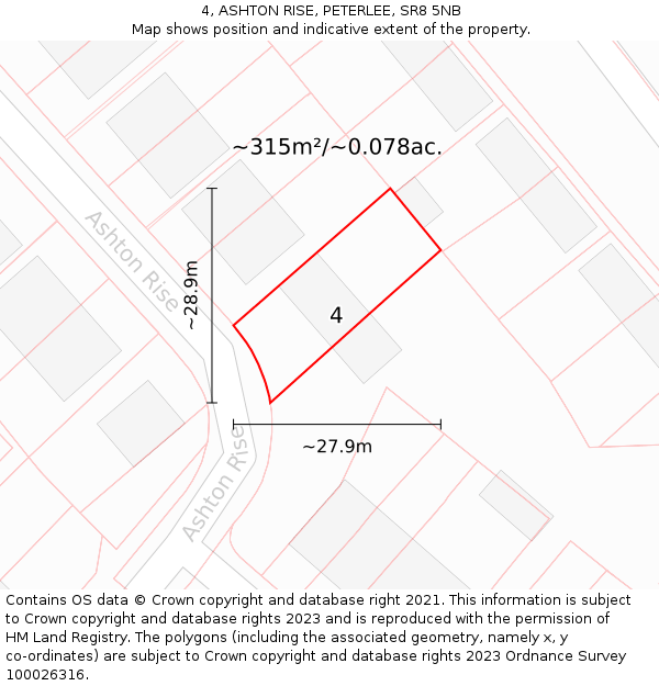 4, ASHTON RISE, PETERLEE, SR8 5NB: Plot and title map