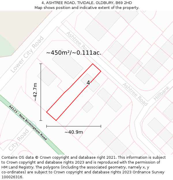 4, ASHTREE ROAD, TIVIDALE, OLDBURY, B69 2HD: Plot and title map