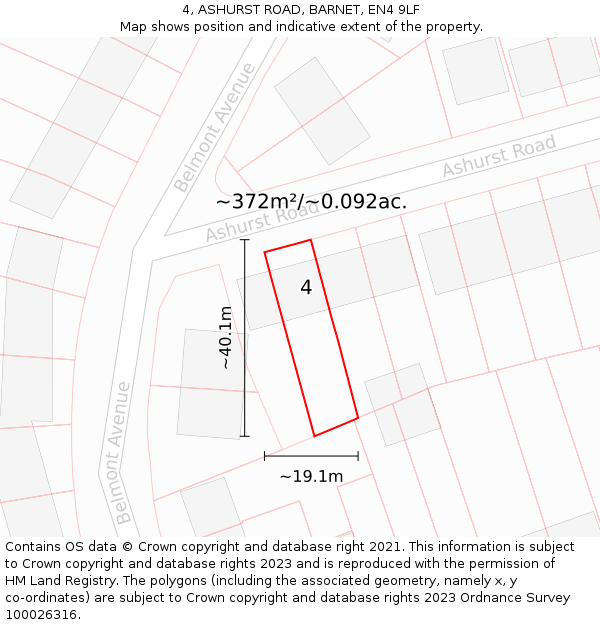 4, ASHURST ROAD, BARNET, EN4 9LF: Plot and title map