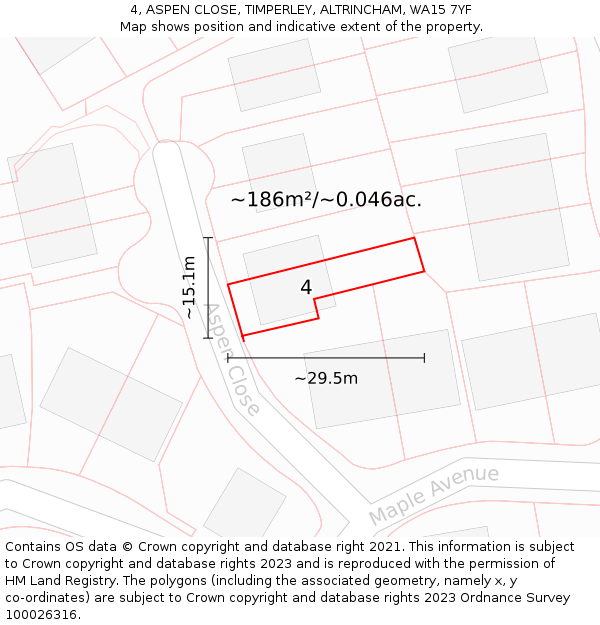 4, ASPEN CLOSE, TIMPERLEY, ALTRINCHAM, WA15 7YF: Plot and title map