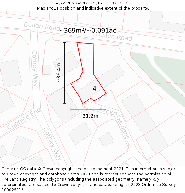 4, ASPEN GARDENS, RYDE, PO33 1RE: Plot and title map