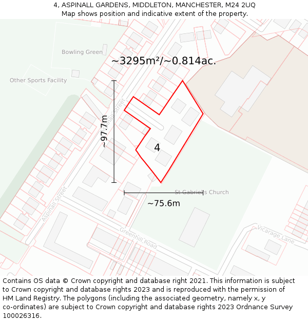4, ASPINALL GARDENS, MIDDLETON, MANCHESTER, M24 2UQ: Plot and title map