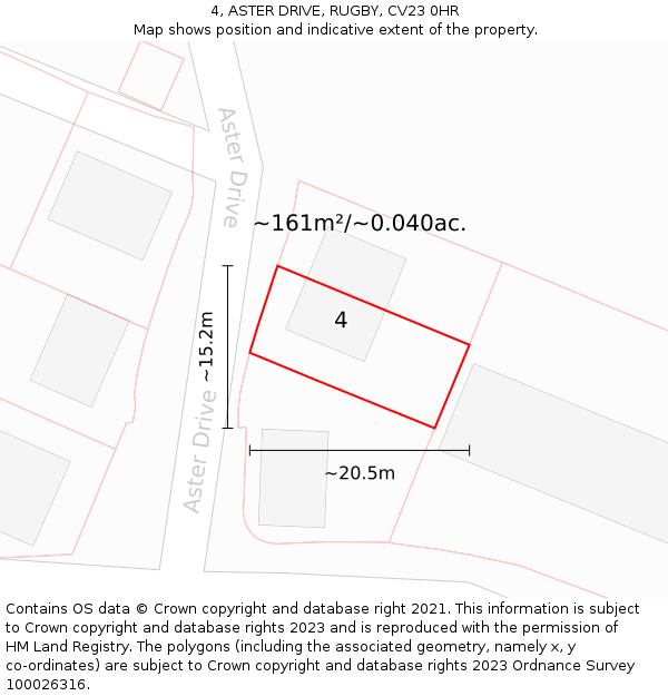 4, ASTER DRIVE, RUGBY, CV23 0HR: Plot and title map