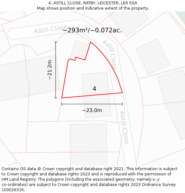 4, ASTILL CLOSE, RATBY, LEICESTER, LE6 0SA: Plot and title map