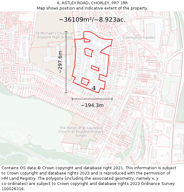 4, ASTLEY ROAD, CHORLEY, PR7 1RR: Plot and title map