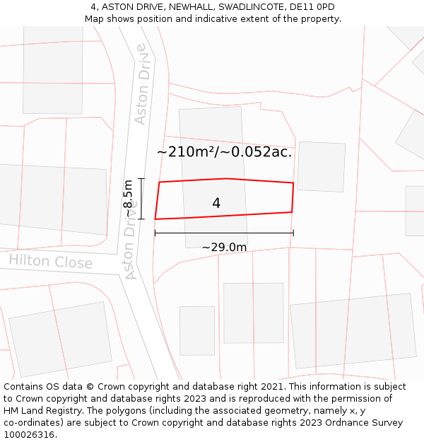 4, ASTON DRIVE, NEWHALL, SWADLINCOTE, DE11 0PD: Plot and title map