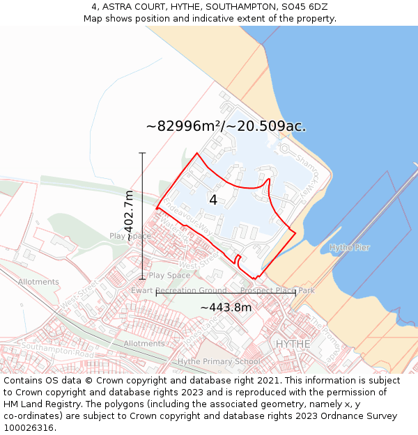 4, ASTRA COURT, HYTHE, SOUTHAMPTON, SO45 6DZ: Plot and title map