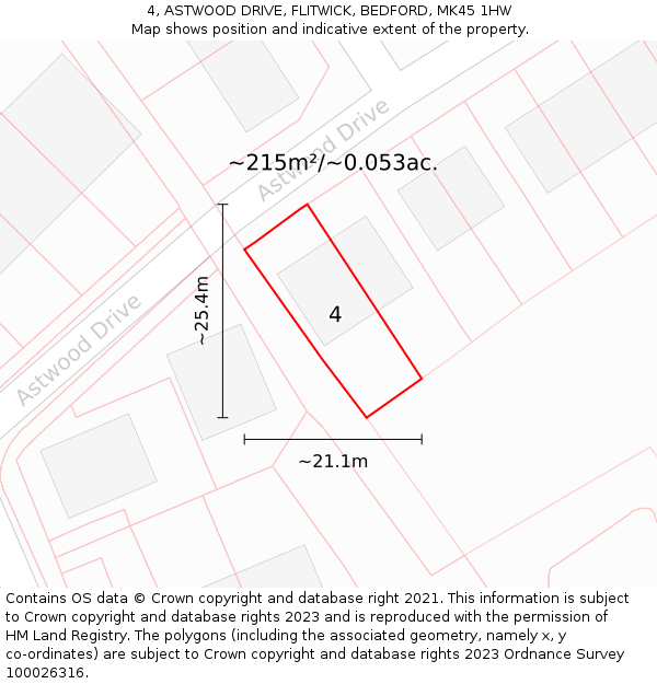 4, ASTWOOD DRIVE, FLITWICK, BEDFORD, MK45 1HW: Plot and title map