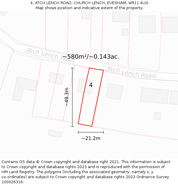 4, ATCH LENCH ROAD, CHURCH LENCH, EVESHAM, WR11 4UG: Plot and title map