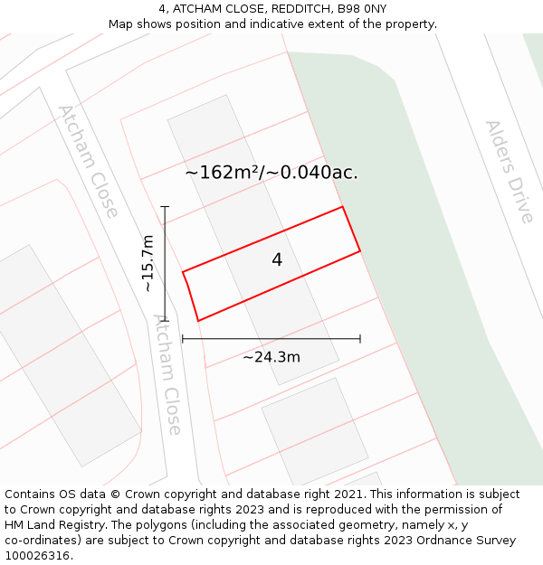4, ATCHAM CLOSE, REDDITCH, B98 0NY: Plot and title map