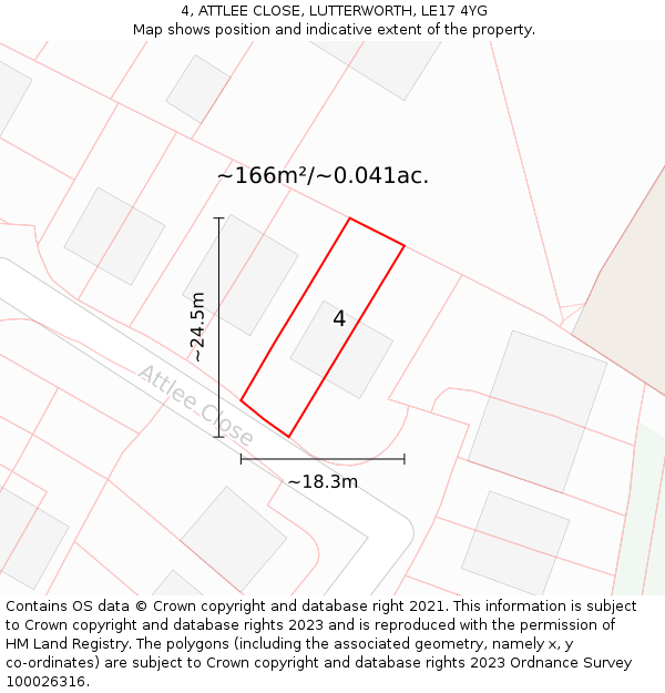 4, ATTLEE CLOSE, LUTTERWORTH, LE17 4YG: Plot and title map