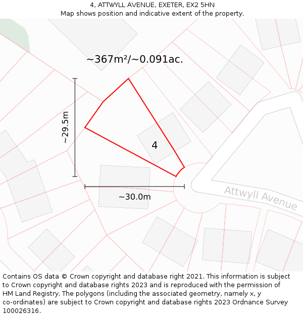 4, ATTWYLL AVENUE, EXETER, EX2 5HN: Plot and title map