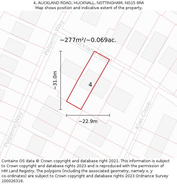 4, AUCKLAND ROAD, HUCKNALL, NOTTINGHAM, NG15 6RA: Plot and title map
