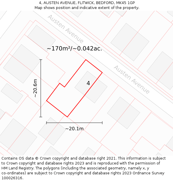 4, AUSTEN AVENUE, FLITWICK, BEDFORD, MK45 1GP: Plot and title map