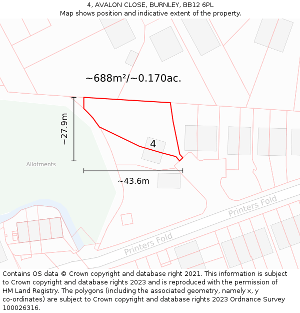 4, AVALON CLOSE, BURNLEY, BB12 6PL: Plot and title map