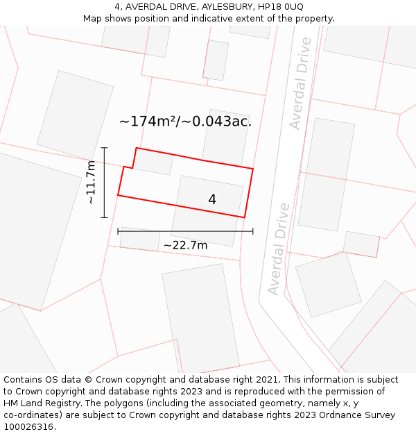 4, AVERDAL DRIVE, AYLESBURY, HP18 0UQ: Plot and title map