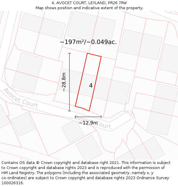 4, AVOCET COURT, LEYLAND, PR26 7RW: Plot and title map