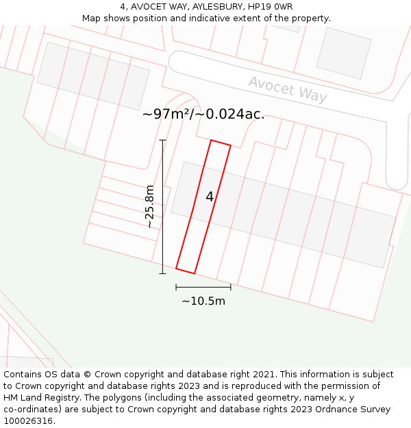 4, AVOCET WAY, AYLESBURY, HP19 0WR: Plot and title map