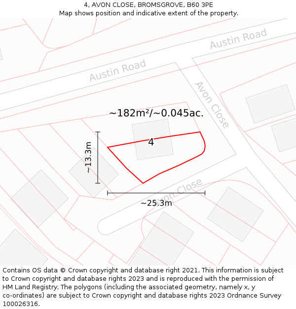 4, AVON CLOSE, BROMSGROVE, B60 3PE: Plot and title map