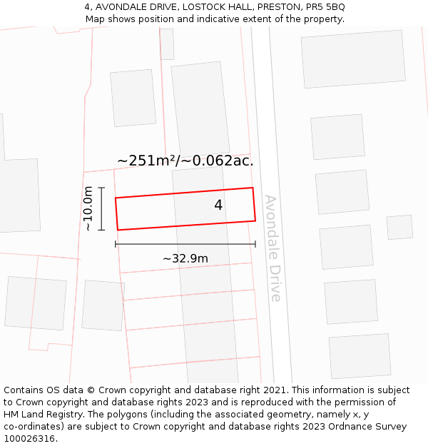4, AVONDALE DRIVE, LOSTOCK HALL, PRESTON, PR5 5BQ: Plot and title map