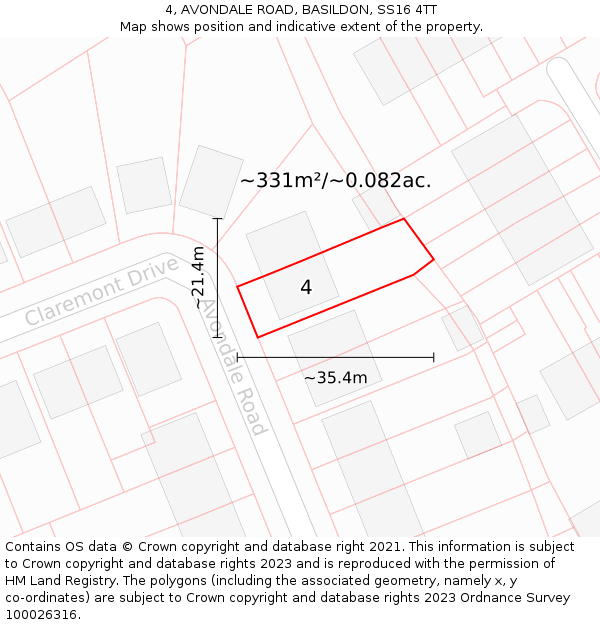 4, AVONDALE ROAD, BASILDON, SS16 4TT: Plot and title map