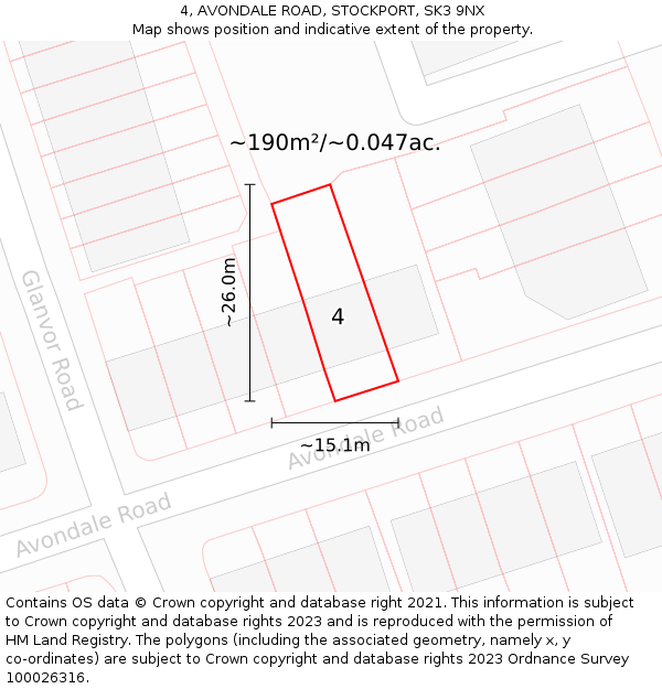 4, AVONDALE ROAD, STOCKPORT, SK3 9NX: Plot and title map