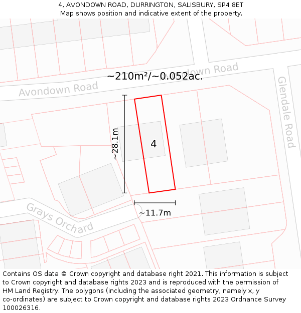 4, AVONDOWN ROAD, DURRINGTON, SALISBURY, SP4 8ET: Plot and title map