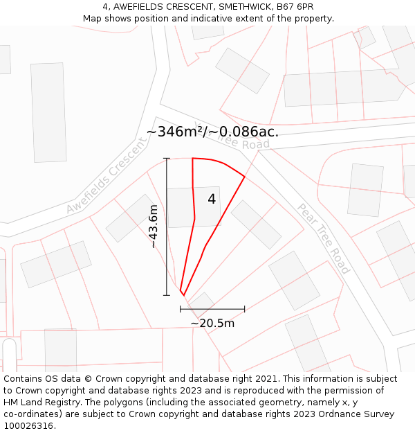 4, AWEFIELDS CRESCENT, SMETHWICK, B67 6PR: Plot and title map