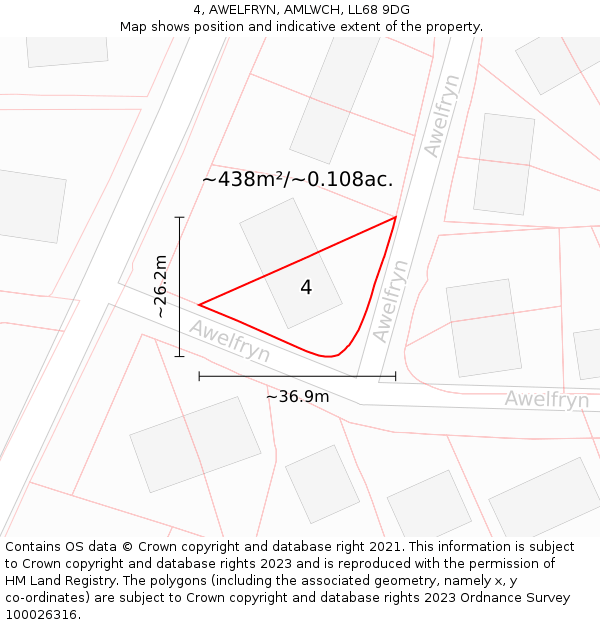 4, AWELFRYN, AMLWCH, LL68 9DG: Plot and title map