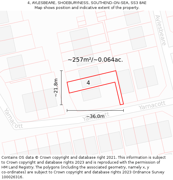 4, AYLESBEARE, SHOEBURYNESS, SOUTHEND-ON-SEA, SS3 8AE: Plot and title map