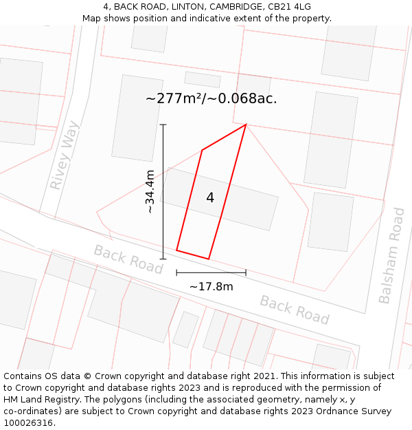 4, BACK ROAD, LINTON, CAMBRIDGE, CB21 4LG: Plot and title map