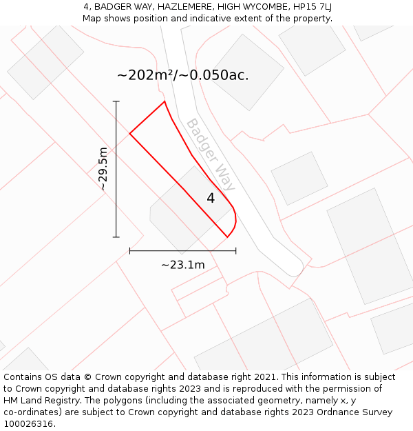 4, BADGER WAY, HAZLEMERE, HIGH WYCOMBE, HP15 7LJ: Plot and title map