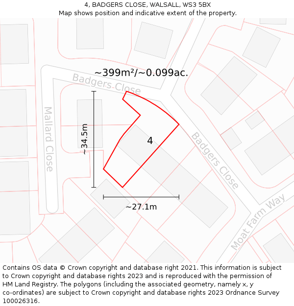 4, BADGERS CLOSE, WALSALL, WS3 5BX: Plot and title map