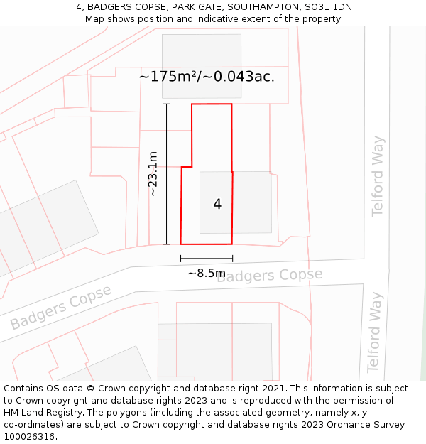4, BADGERS COPSE, PARK GATE, SOUTHAMPTON, SO31 1DN: Plot and title map