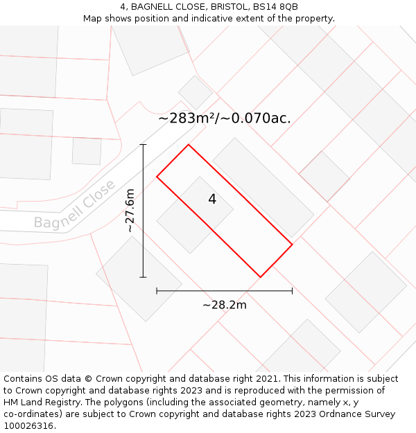 4, BAGNELL CLOSE, BRISTOL, BS14 8QB: Plot and title map