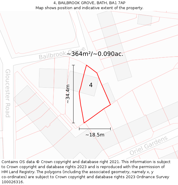 4, BAILBROOK GROVE, BATH, BA1 7AP: Plot and title map