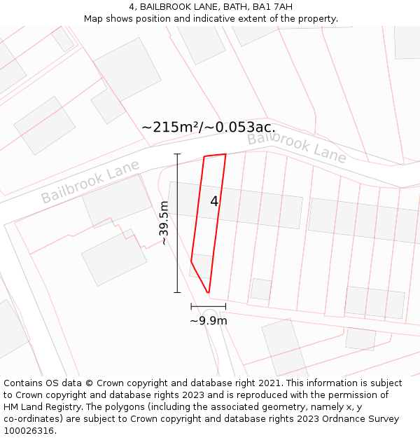 4, BAILBROOK LANE, BATH, BA1 7AH: Plot and title map