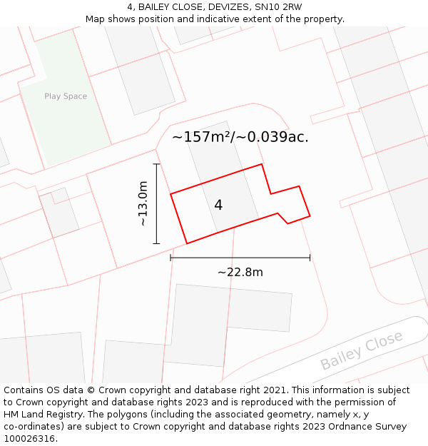 4, BAILEY CLOSE, DEVIZES, SN10 2RW: Plot and title map