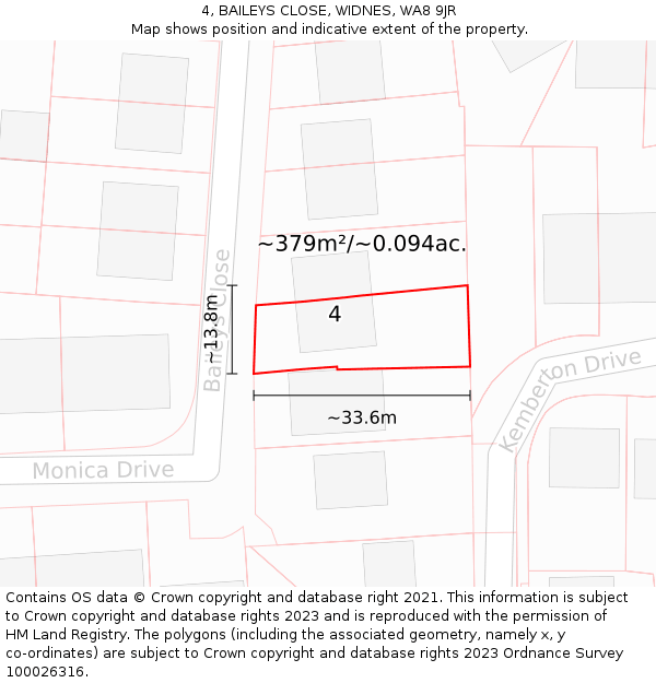 4, BAILEYS CLOSE, WIDNES, WA8 9JR: Plot and title map