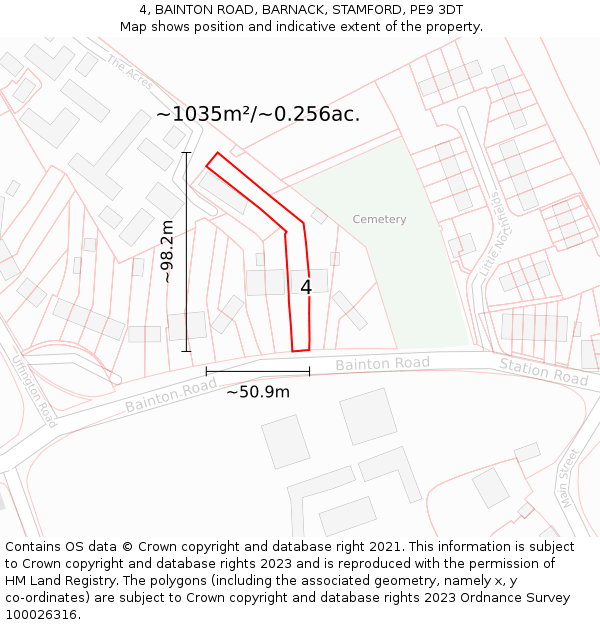 4, BAINTON ROAD, BARNACK, STAMFORD, PE9 3DT: Plot and title map
