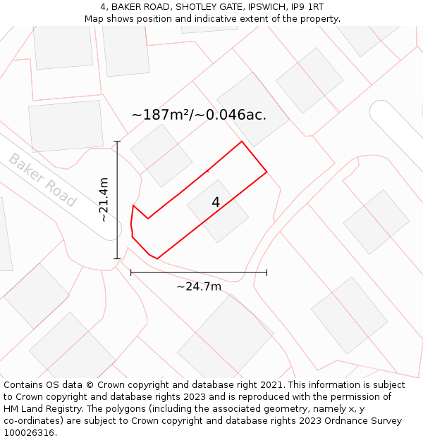 4, BAKER ROAD, SHOTLEY GATE, IPSWICH, IP9 1RT: Plot and title map