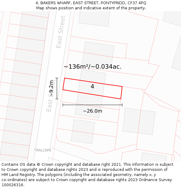 4, BAKERS WHARF, EAST STREET, PONTYPRIDD, CF37 4PQ: Plot and title map