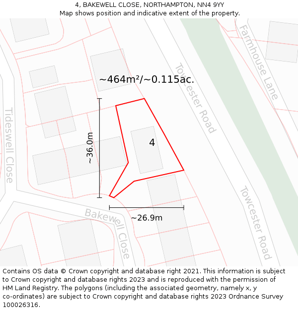 4, BAKEWELL CLOSE, NORTHAMPTON, NN4 9YY: Plot and title map
