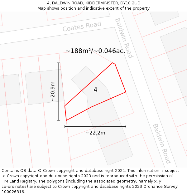 4, BALDWIN ROAD, KIDDERMINSTER, DY10 2UD: Plot and title map