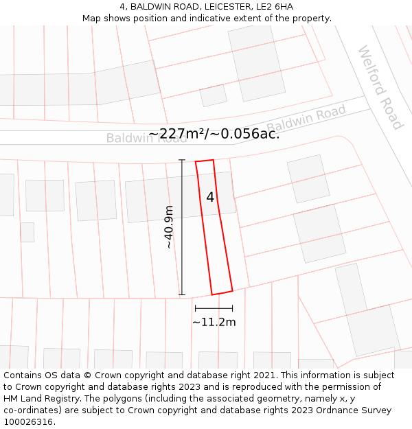 4, BALDWIN ROAD, LEICESTER, LE2 6HA: Plot and title map