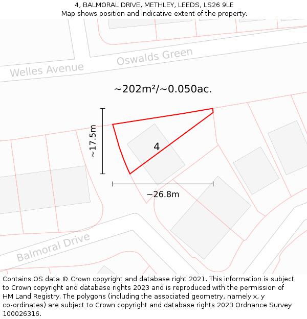 4, BALMORAL DRIVE, METHLEY, LEEDS, LS26 9LE: Plot and title map