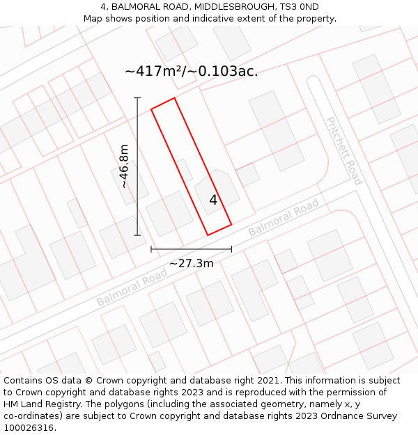4, BALMORAL ROAD, MIDDLESBROUGH, TS3 0ND: Plot and title map