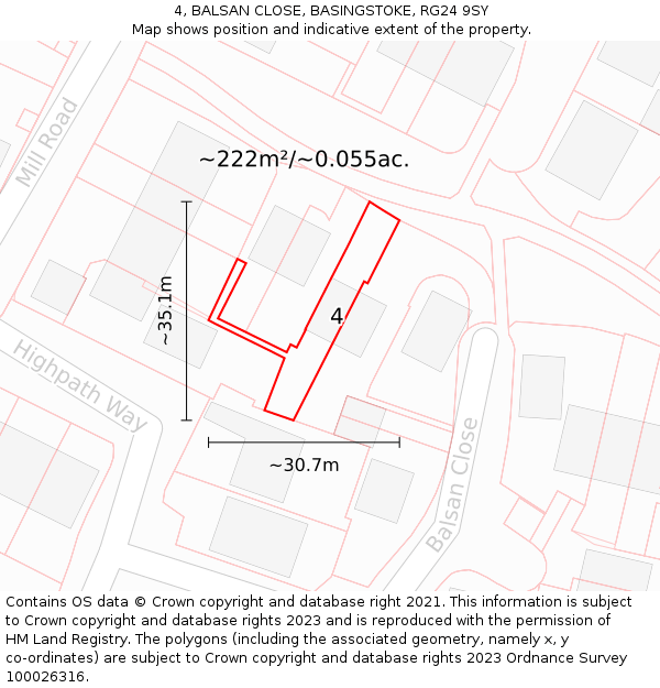 4, BALSAN CLOSE, BASINGSTOKE, RG24 9SY: Plot and title map