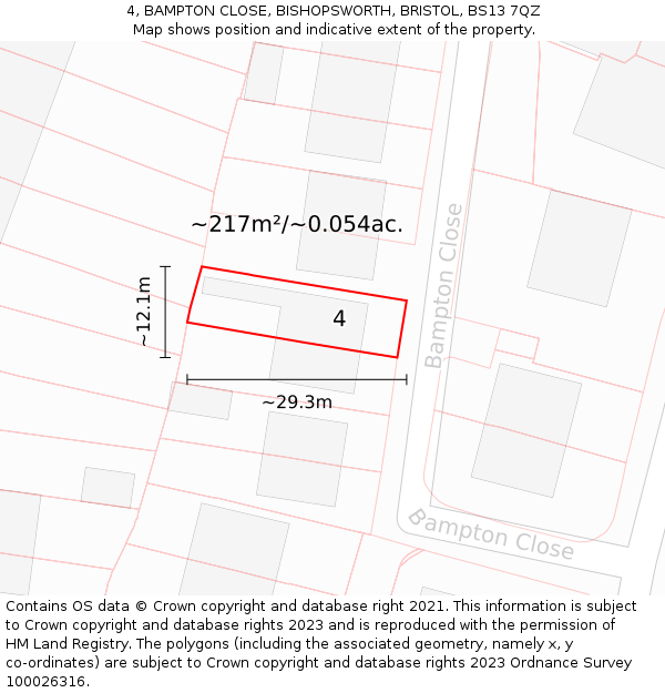 4, BAMPTON CLOSE, BISHOPSWORTH, BRISTOL, BS13 7QZ: Plot and title map